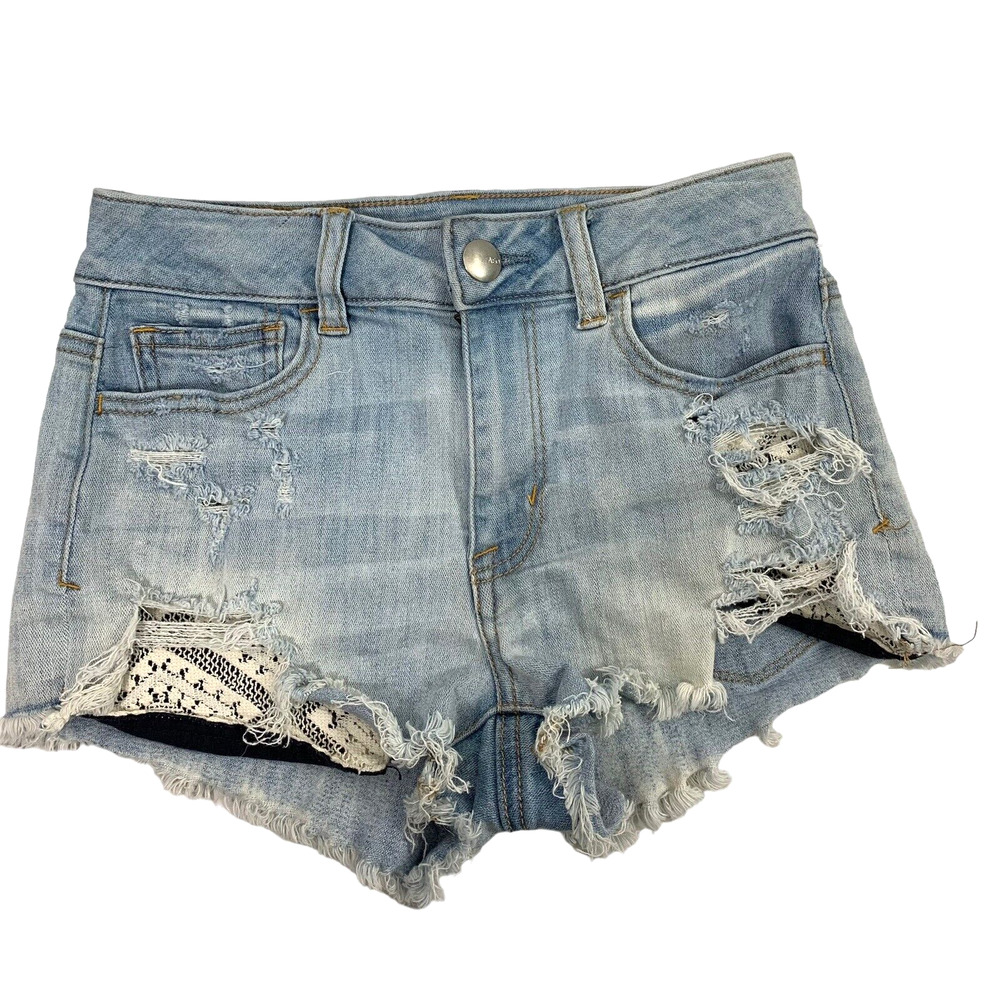 American Eagle Jean Shorts Womens Size 0 Festival Hi Rise Shortie Light Wash